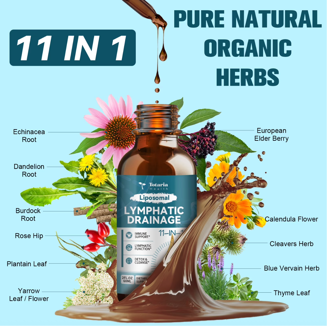 Liposomal Lymphatic Drainage Drops 11-in-1 Organic Formula - Support Your Lymphatic Health